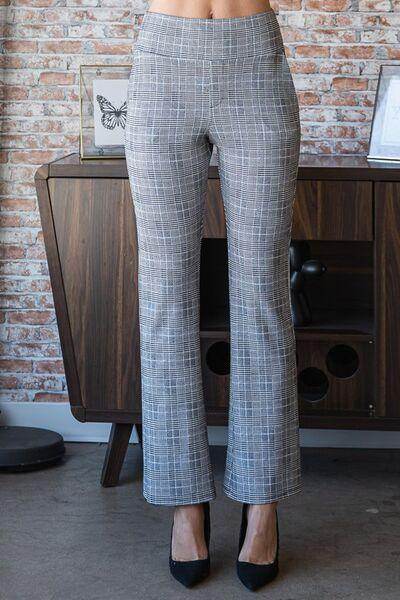 Heimish Gray Plaid Flare Pants with Wide Waistband