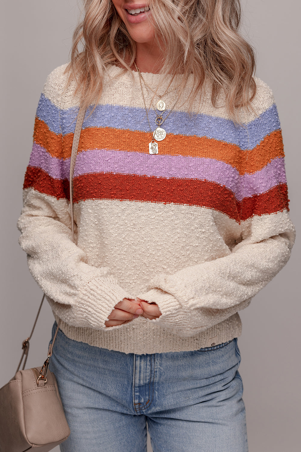 Ayla Striped Color Block Loose Sleeve Chic Sweater