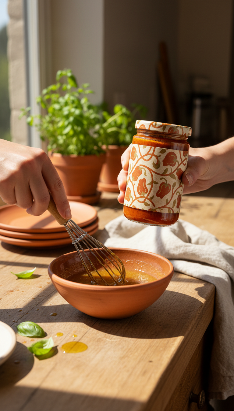 Roasted Red Pepper Dip Jar in use