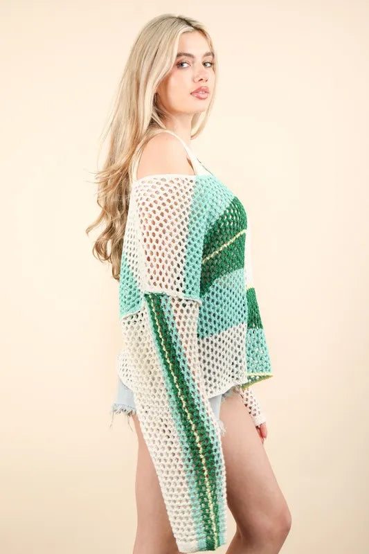 VERY J Color Block Oversized Summer Knit Cover Up