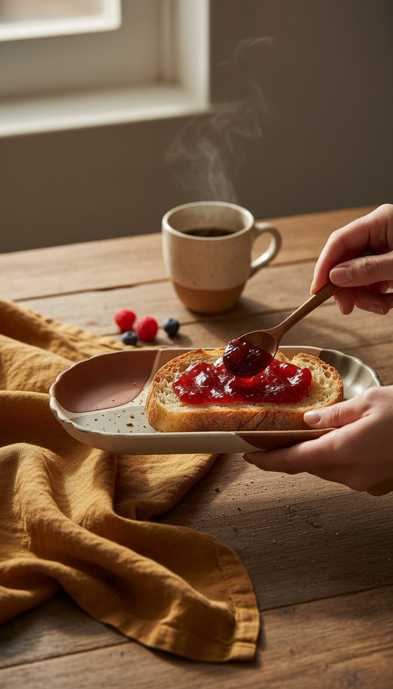 Decorative ceramic tray in matte finish in use