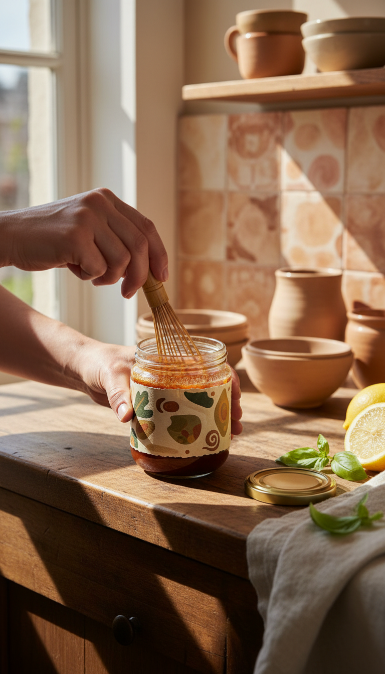Artisanal Condiment Jar in use