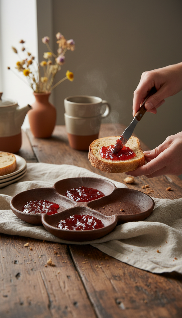 Burnt Umber Serving Dish in use