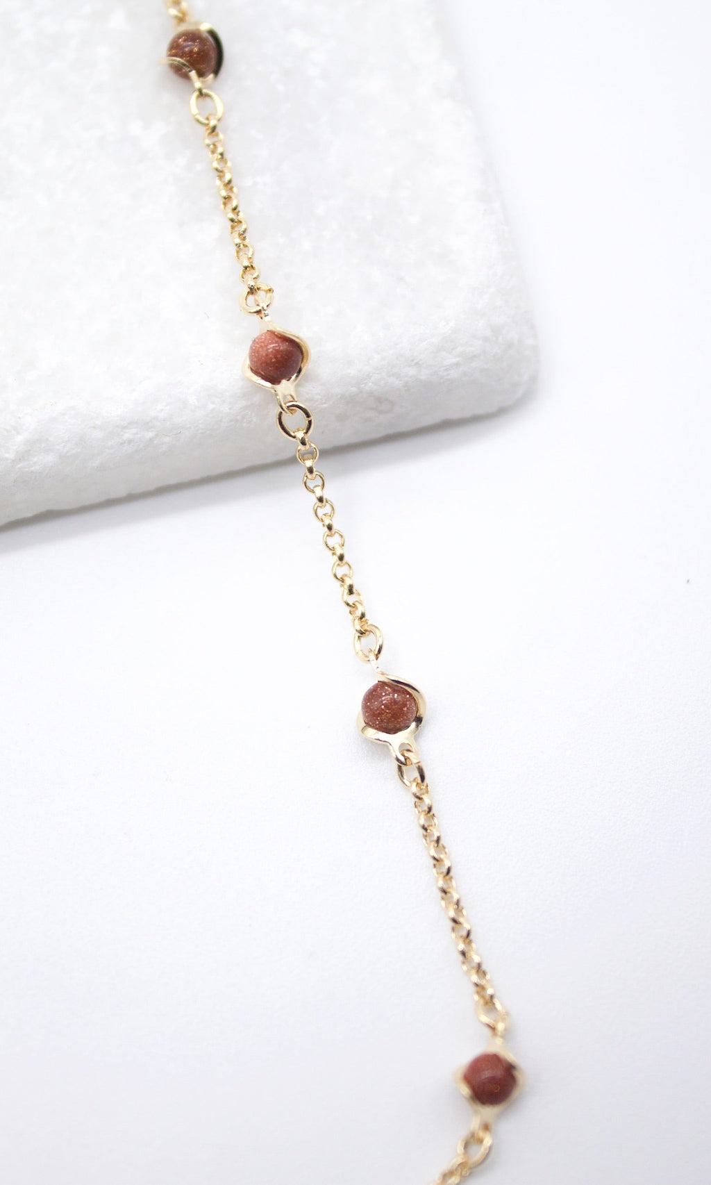 18K Gold Filled 5mm Designed Brown aventurine Bead Necklace (F221)
