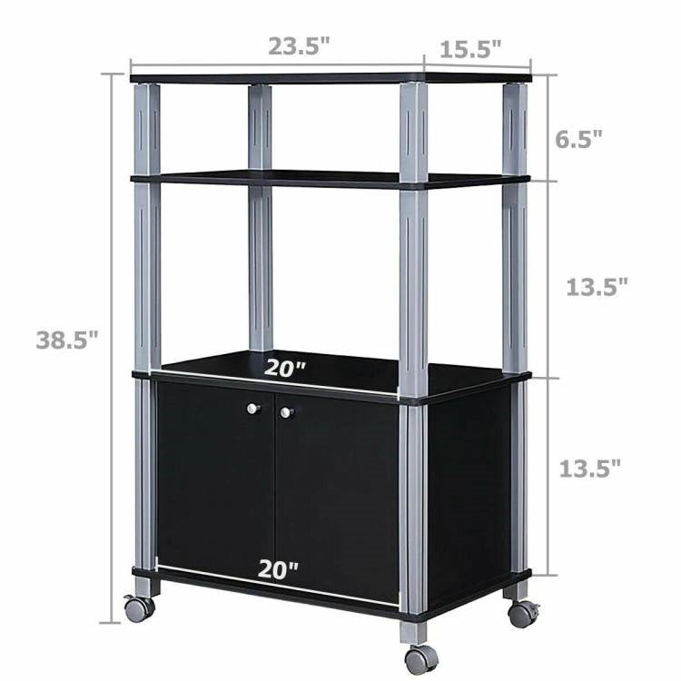 Modern 3-Shelf Kitchen Baker’s Rack Cart on Wheels in Black Wood Finish