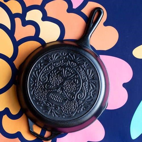 Black 10 inch Lightweight Cast Iron Skillet -  Día de los Muertos - Made in USA
