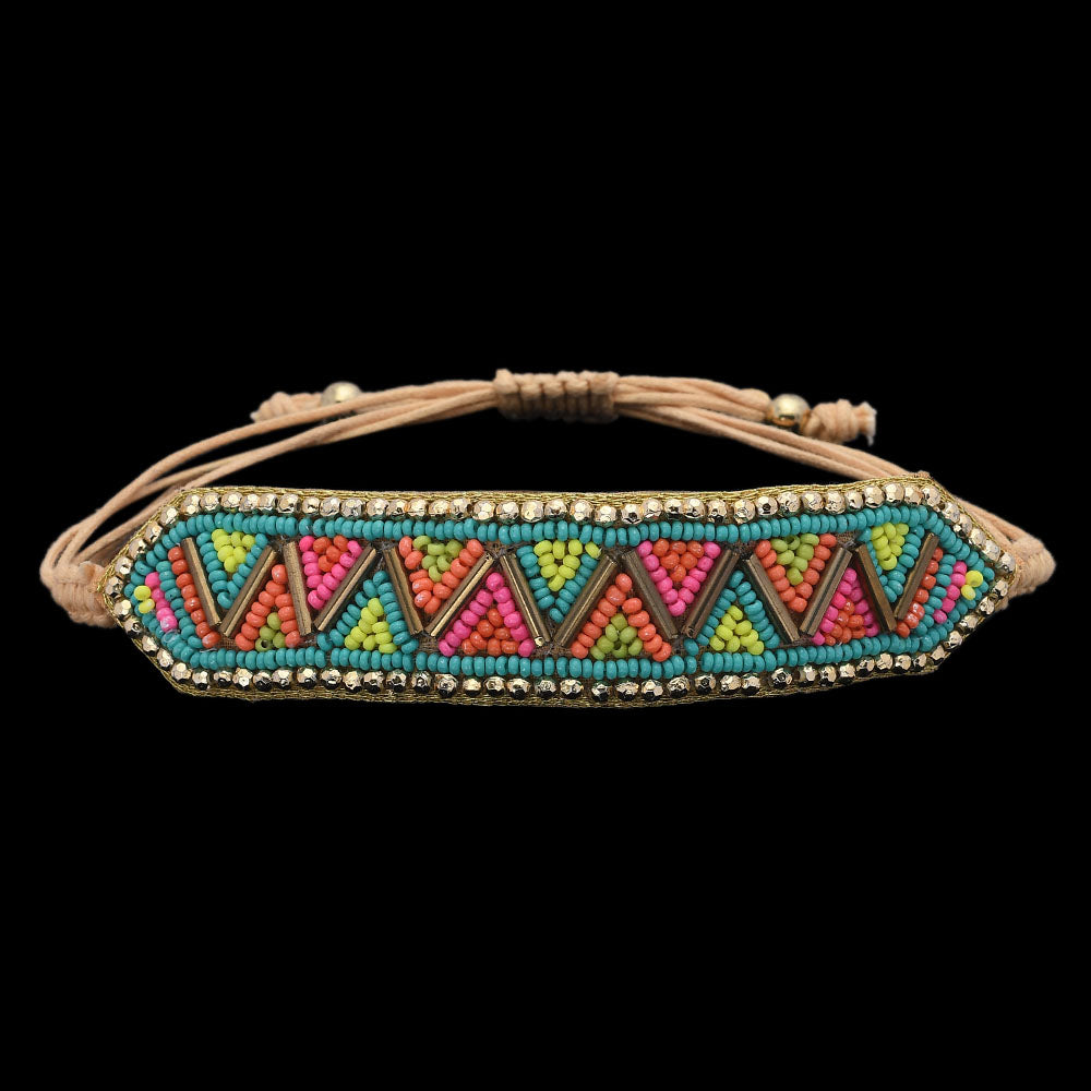Colorful Bohemian Boho Seed Bead Loom Bracelet, Ethnic Large Cuff Bracelets For Women FBR1001