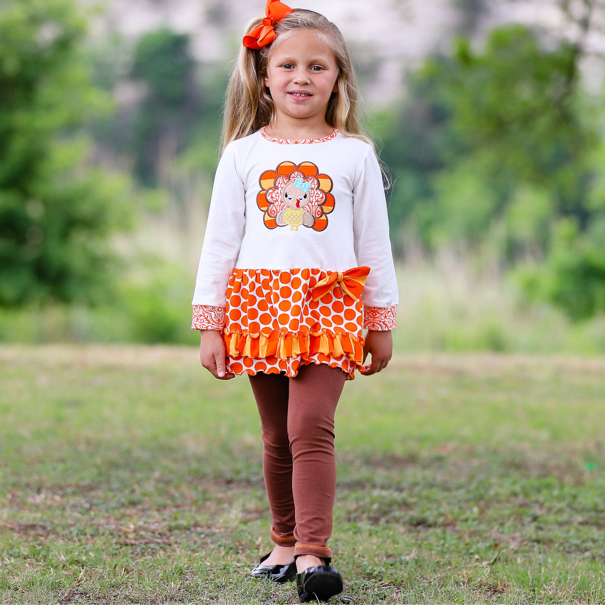 AnnLoren Big Little Girls Autumn Turkey Tunic & Leggings Holiday Thanksgiving Clothes