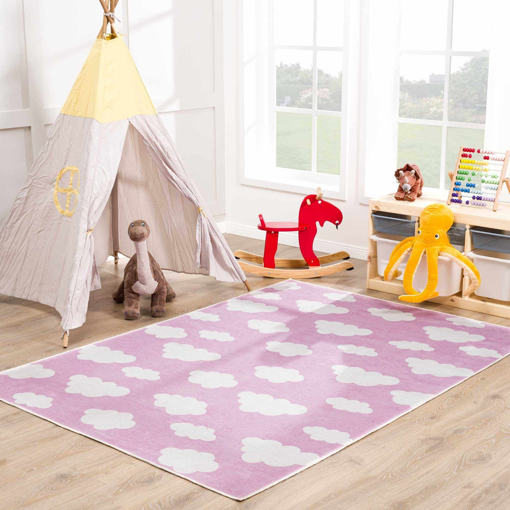 Nizar Pink Cloud Washable Kids Rug - Clearance