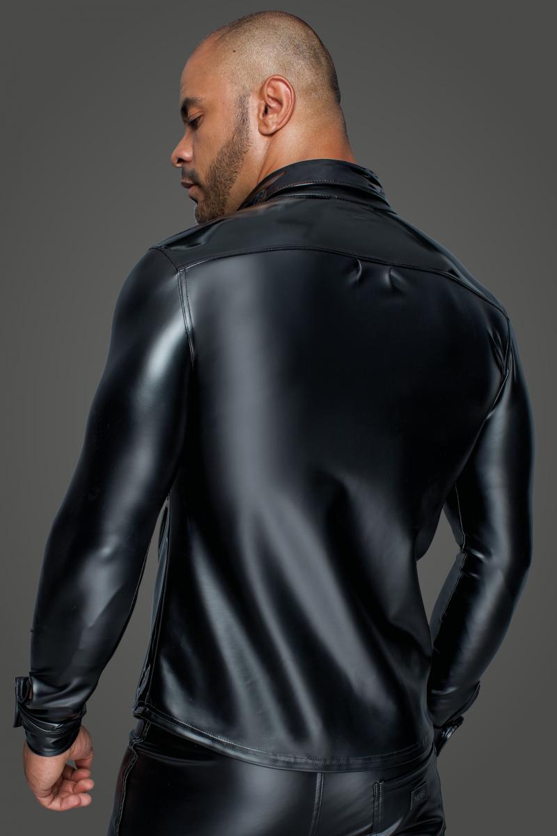 Long-sleeved Powerwetlook & PVC shirt H064- 2XL