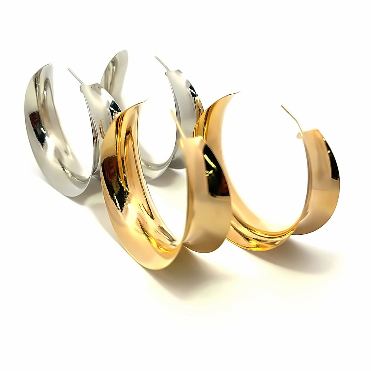 18K Gold Filled Curved Wide Minimalist Hoops (J305-J307)(L395)
