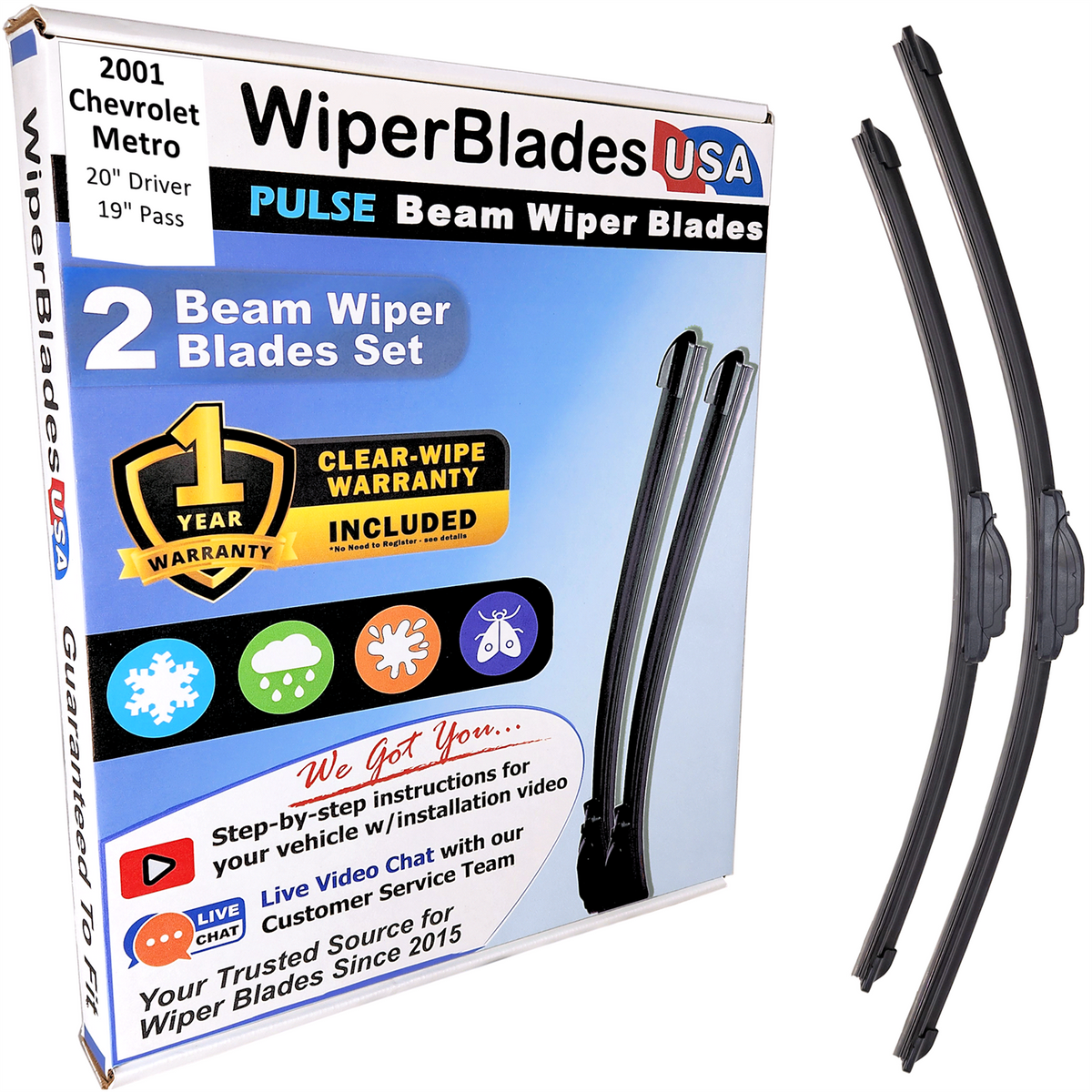 2001 Chevrolet Metro Wiper Blades w/1yr Wear Warranty (Set of 2) Wipers