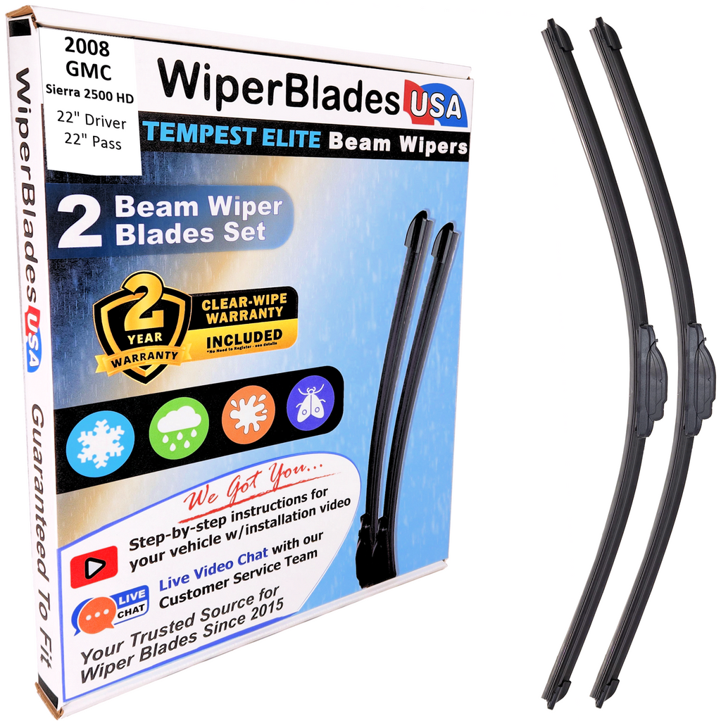 2008 GMC Sierra 2500 HD Wiper Blades w/2yr Wear Warranty (Set of 2) Beam Wipers