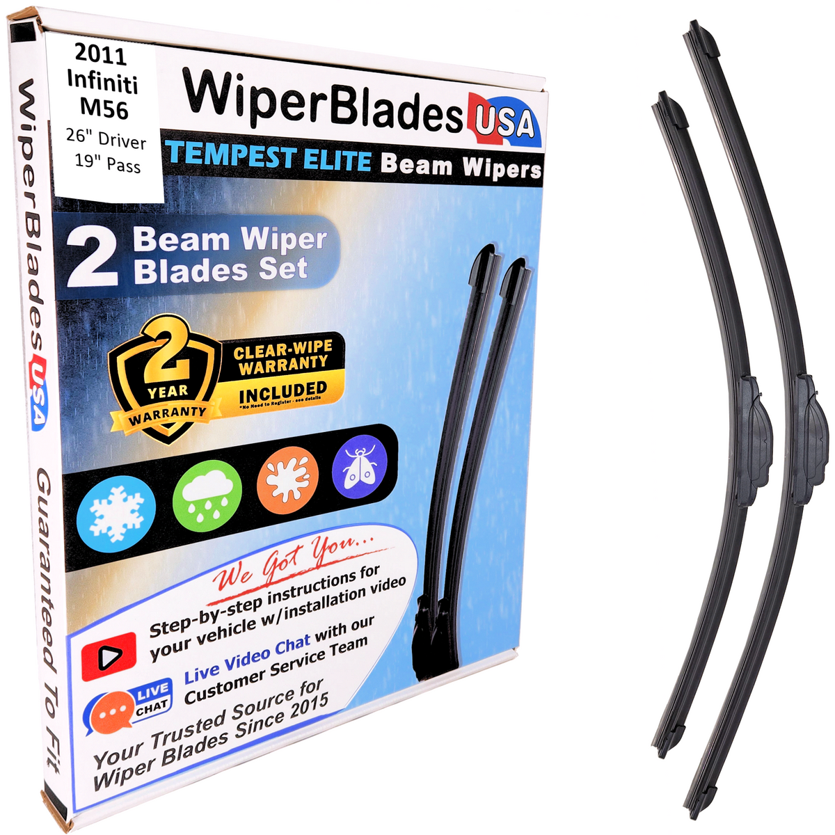 2011 Infiniti M56 Wiper Blades Set w/2yr Wear Warranty (Set of 2) Tempest Elite