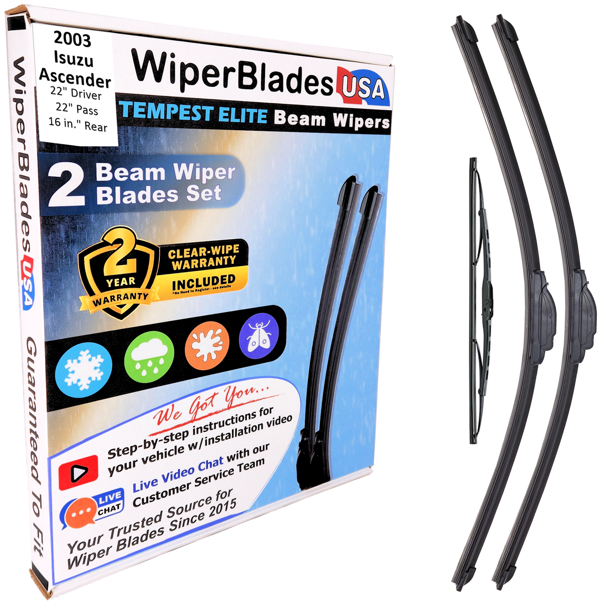 2003 Isuzu Ascender Wiper Blades w/2yr Wear Warranty (Set of 3) w/Rear Wipers