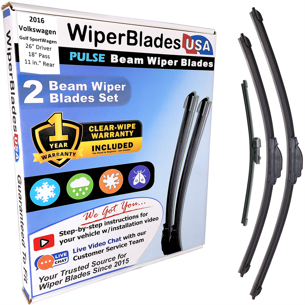 2016 Volkswagen Golf SportWagen Wiper Blades Set w/1yr Warranty (Set of 3) w/Rear