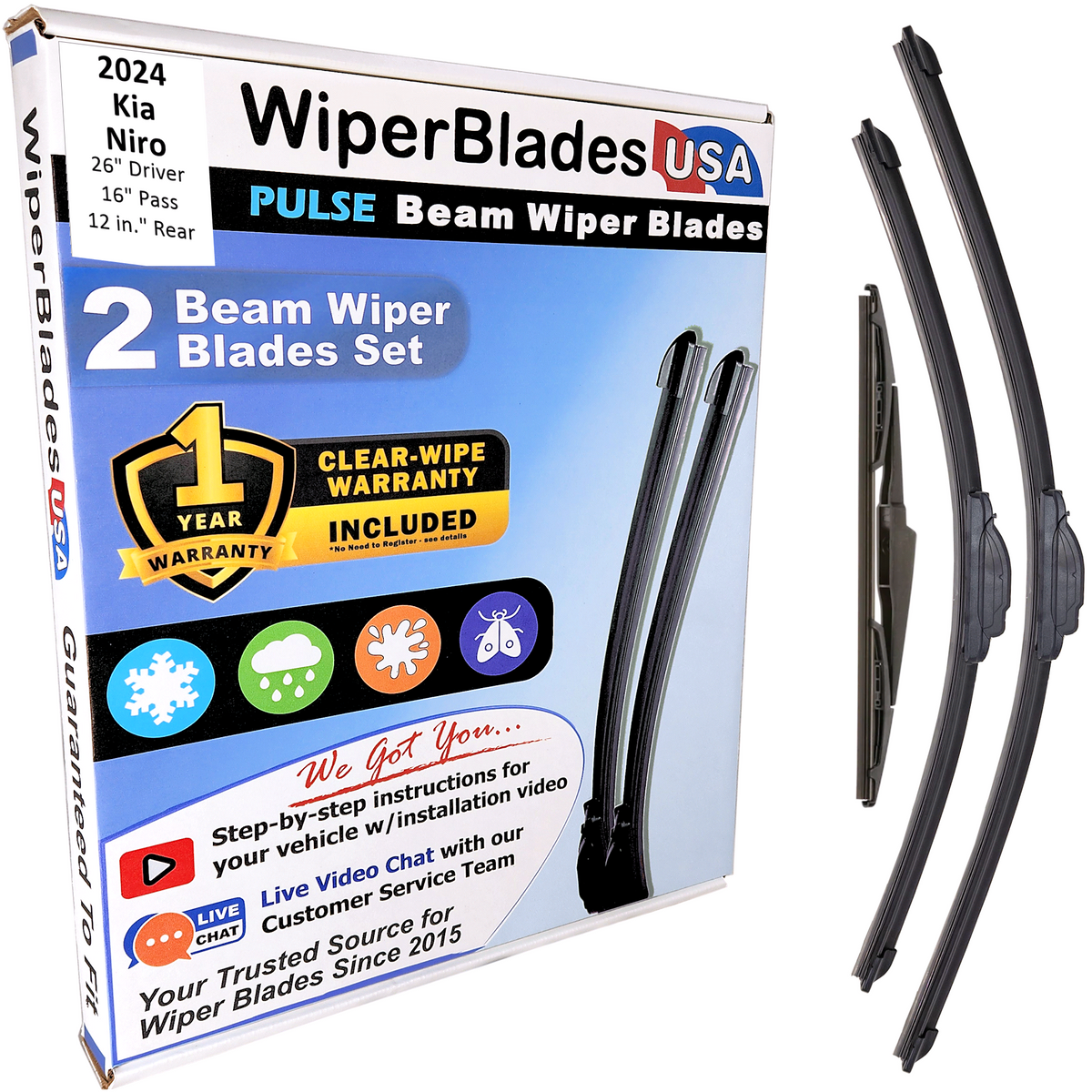 2024 Kia Niro Wiper Blades w/1yr Wear Warranty (Set of 3) w/Rear Wipers
