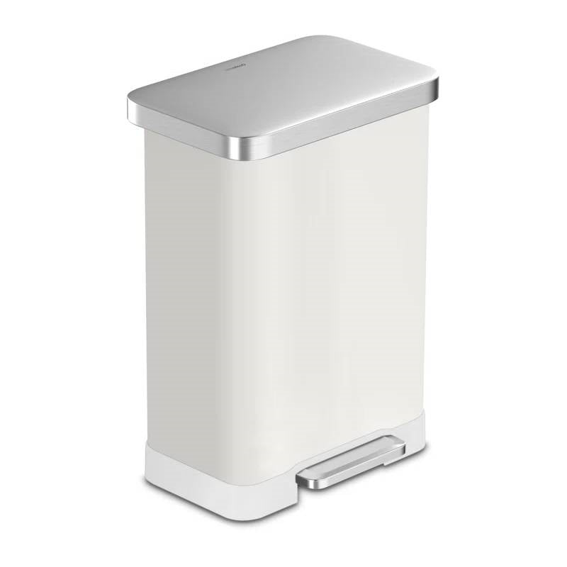 White 20-Gallon Stainless Steel Kitchen Trash Can with Step-on Lid