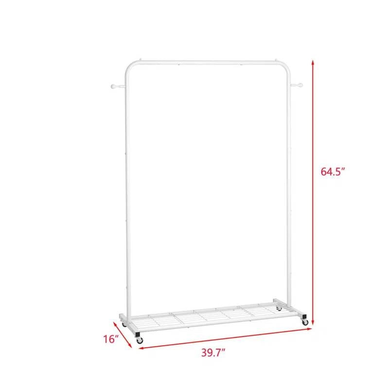 White Modern Garment Rack Clothes Hanging Rod with Lockable Wheels