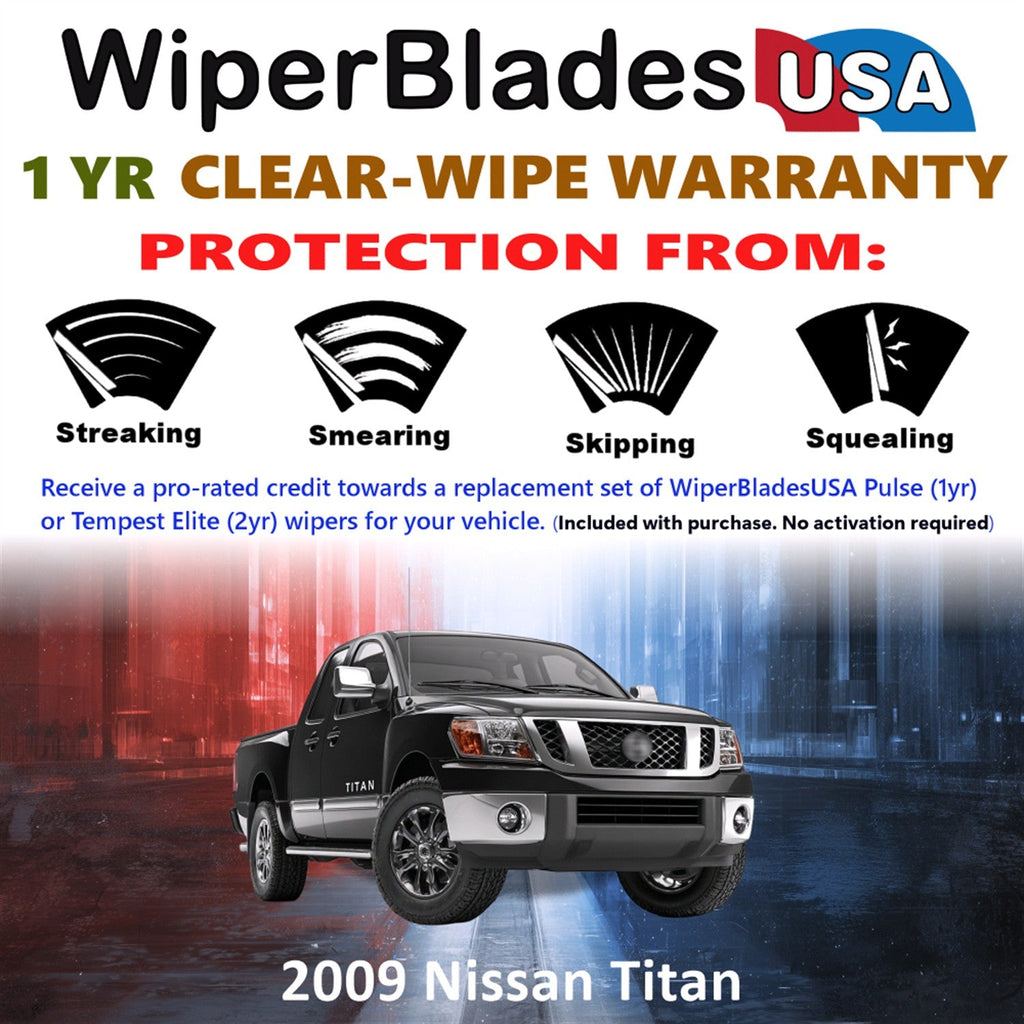 Nissan Titan 2009 Wiper Blades Set w/1yr Wear Warranty (Set/2) Pulse Beam Wipers