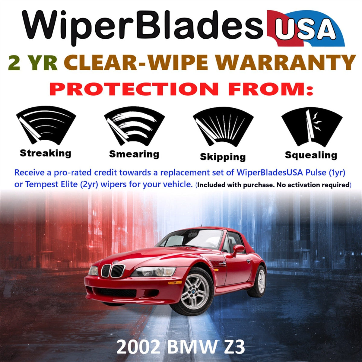 2002 BMW Z3 Wiper Blades Set w/2yr Wear Warranty (Set of 3) w/Rear Tempest Elite