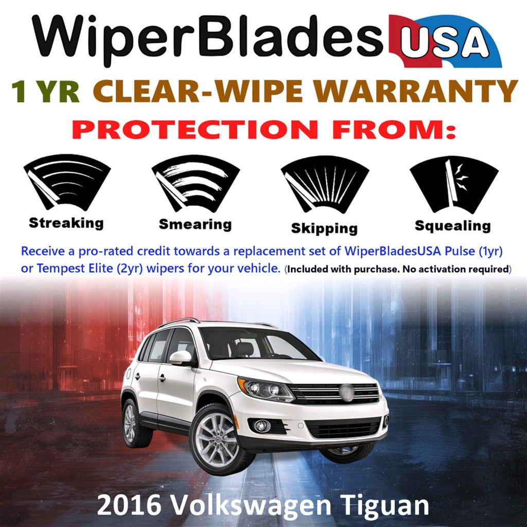2016 Volkswagen Tiguan Wiper Blades w/1yr Wear Warranty (Set of 2) Wipers