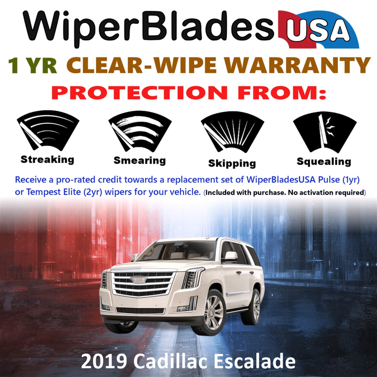 2019 Cadillac Escalade Wiper Blades w/1yr Wear Warranty (Set of 3) w/Rear Wipers