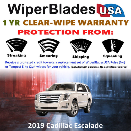 2019 Cadillac Escalade Wiper Blades w/1yr Wear Warranty (Set of 3) w/Rear Wipers
