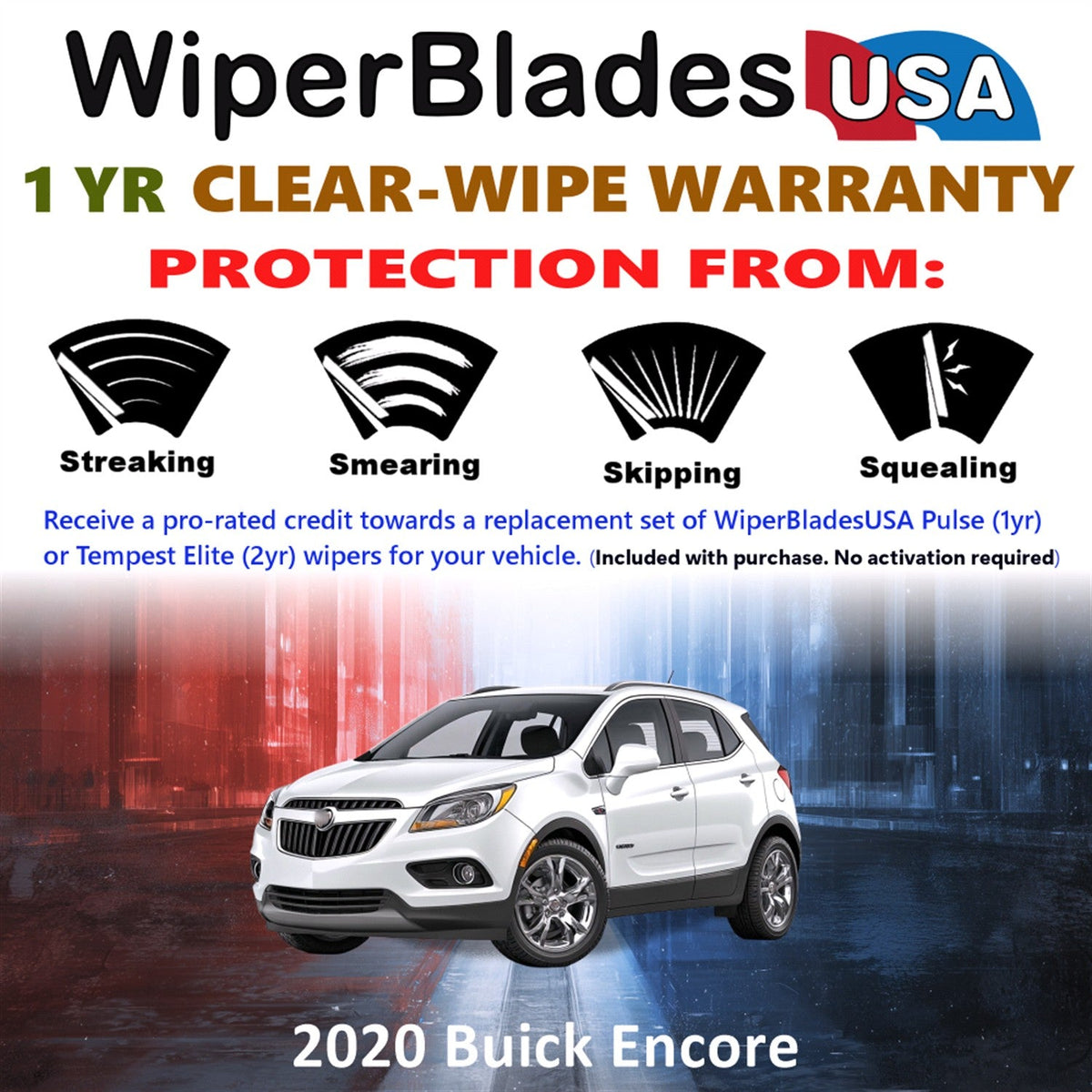 2020 Buick Encore Wiper Blades w/1yr Wear Warranty (Set of 3) w/Rear Wipers