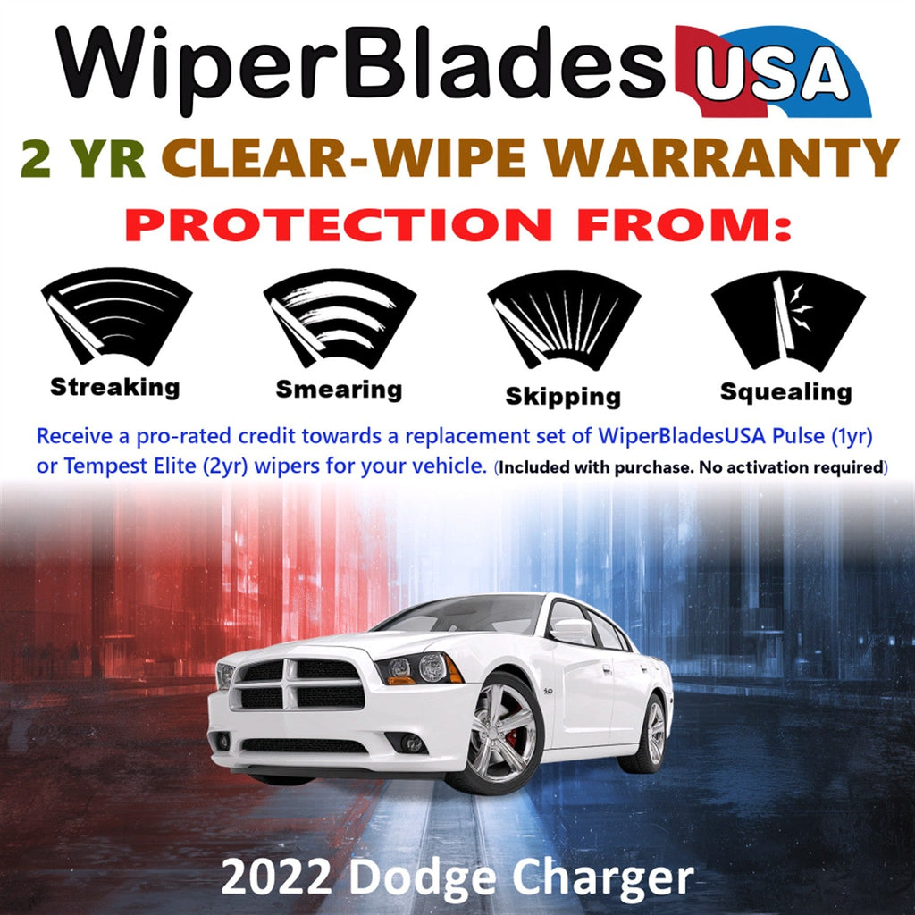 2022 Dodge Charger Wiper Blades Set w/2yr Wear Warranty (Set of 2) Tempest Elite