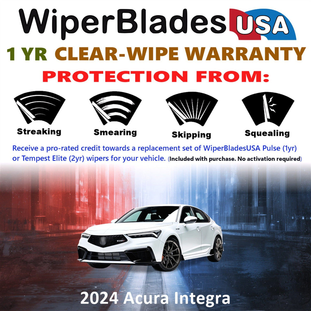2024 Acura Integra Wiper Blades Set w/1yr Warranty (Set of 2) Pulse Beam Wipers