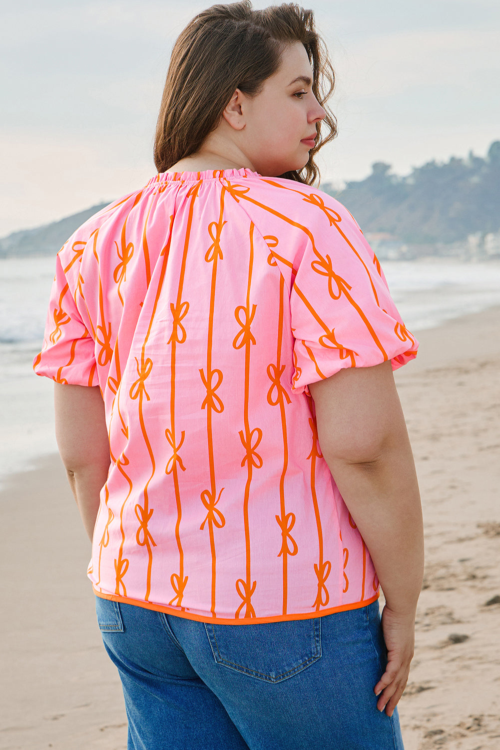 Sydney Plus Size Bowknot V Neck Blouse