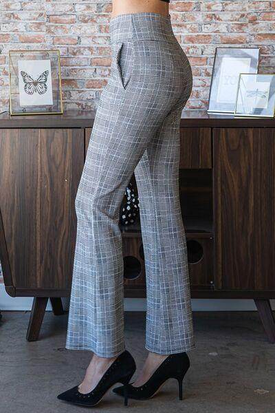 Heimish Gray Plaid Flare Pants with Wide Waistband
