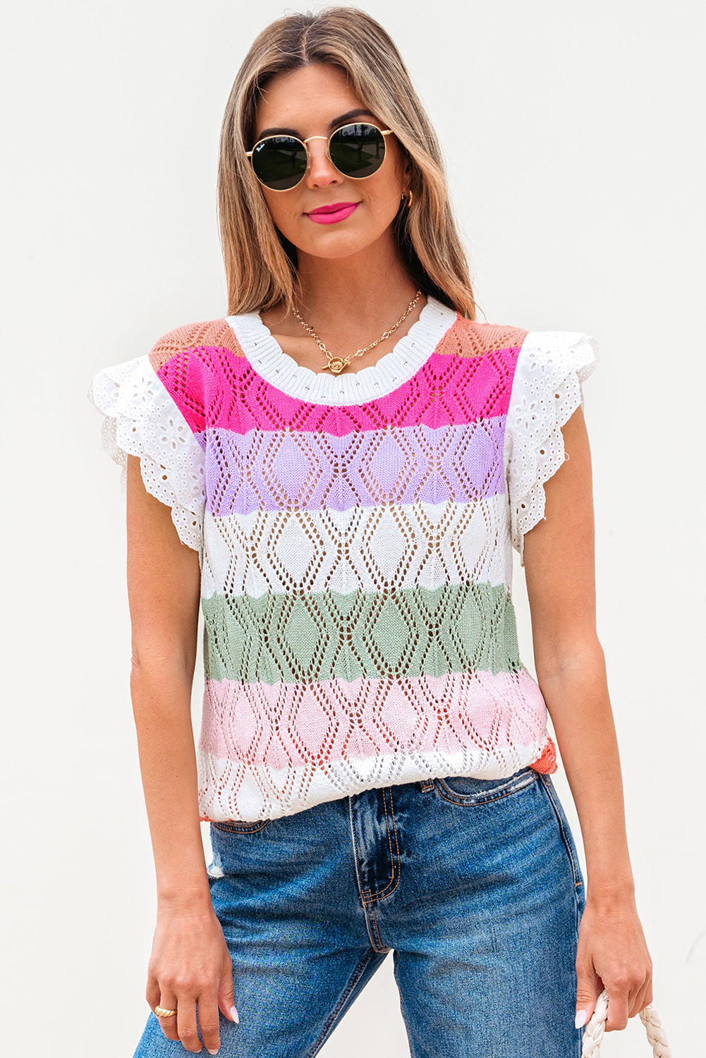 Alena Hollowed Knit Scallop Edge Sweater Vest