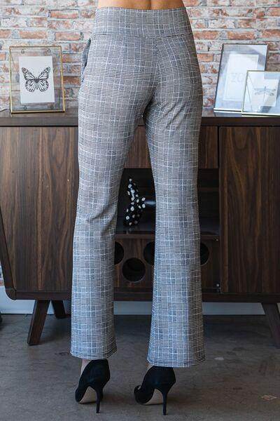 Heimish Gray Plaid Flare Pants with Wide Waistband