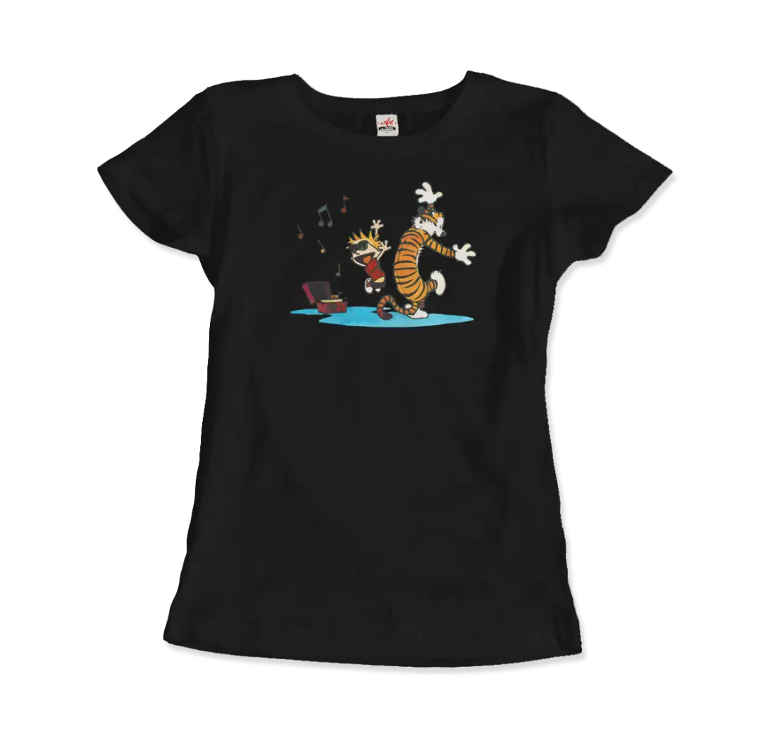 Calvin and Hobbes Dancing with Record Player t-shirt