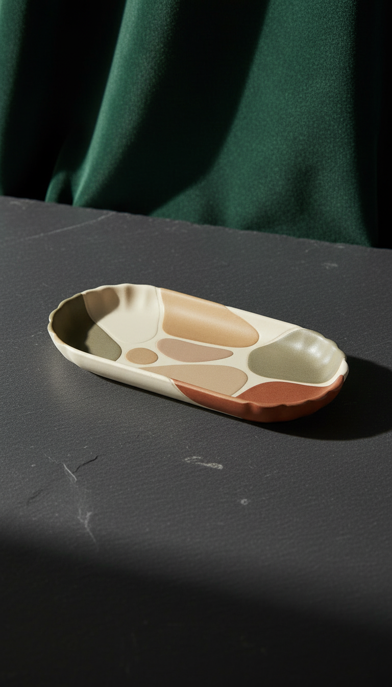 Decorative ceramic tray in matte finish in a new setting
