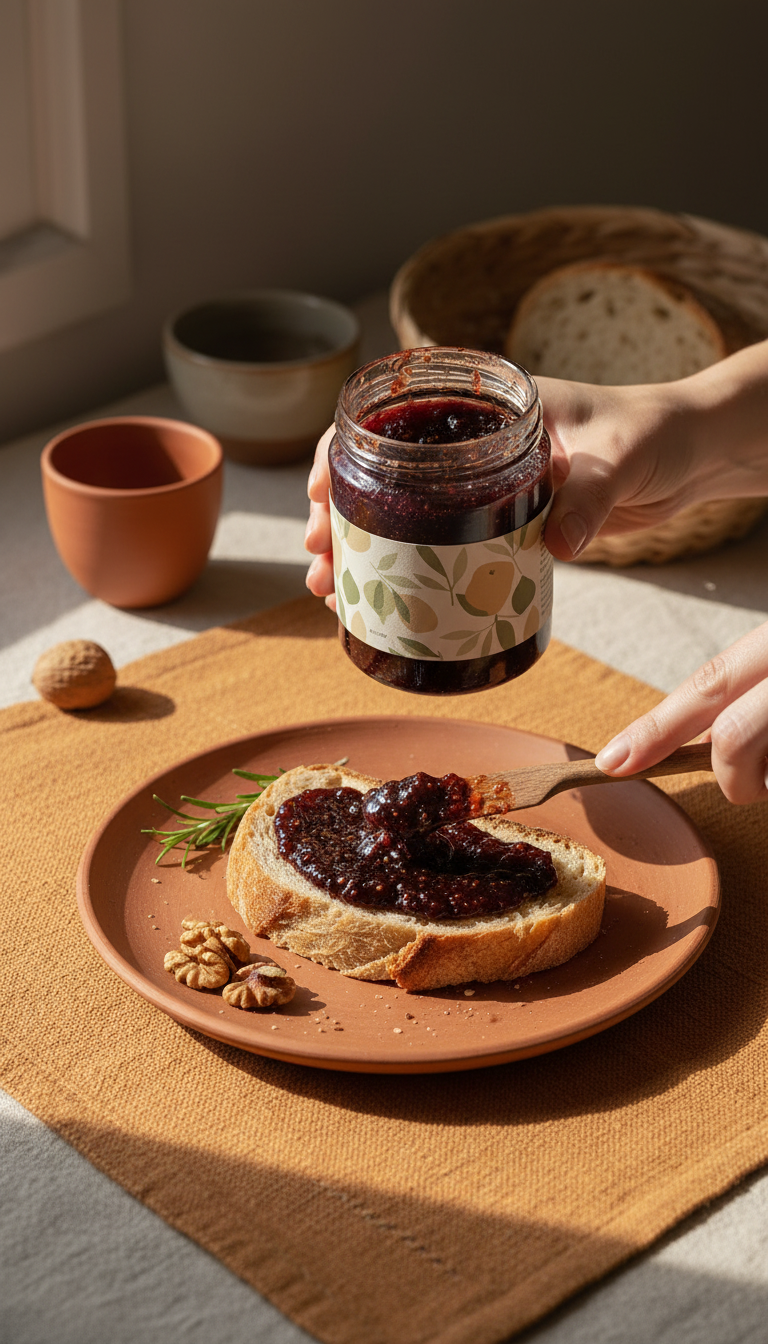 Fig and toasted walnut jam in use