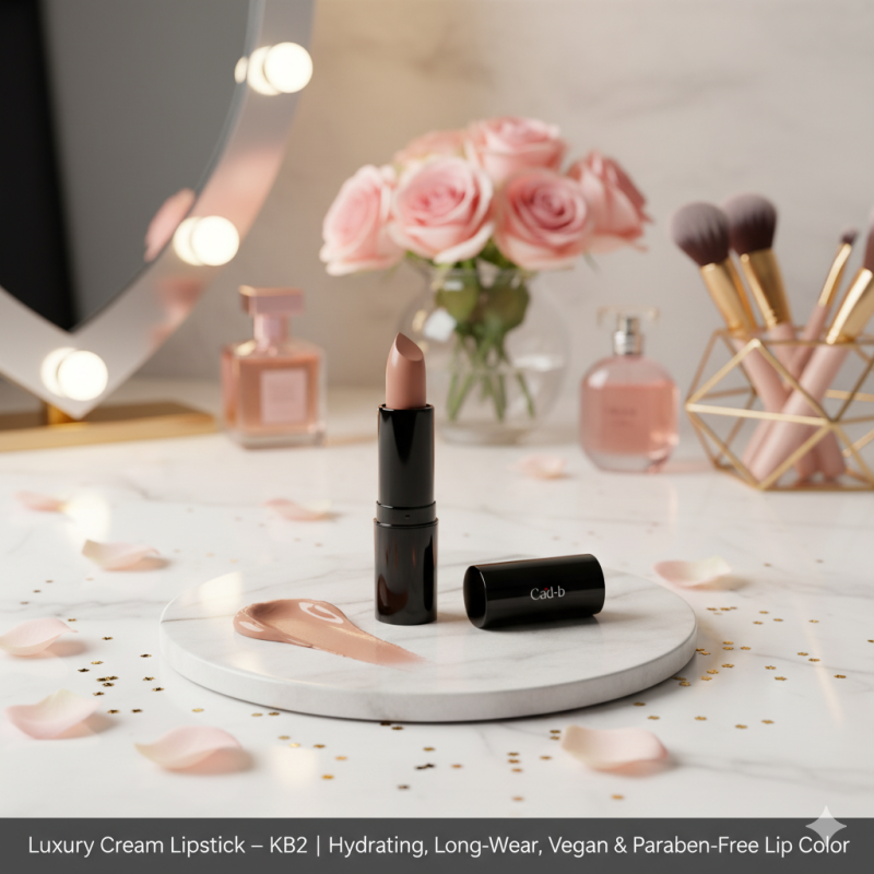 Luxury Cream Lipstick – Naughty Nude – KB2 | Hydrating, Long-Wear, Vegan & Paraben-Free Lip Color