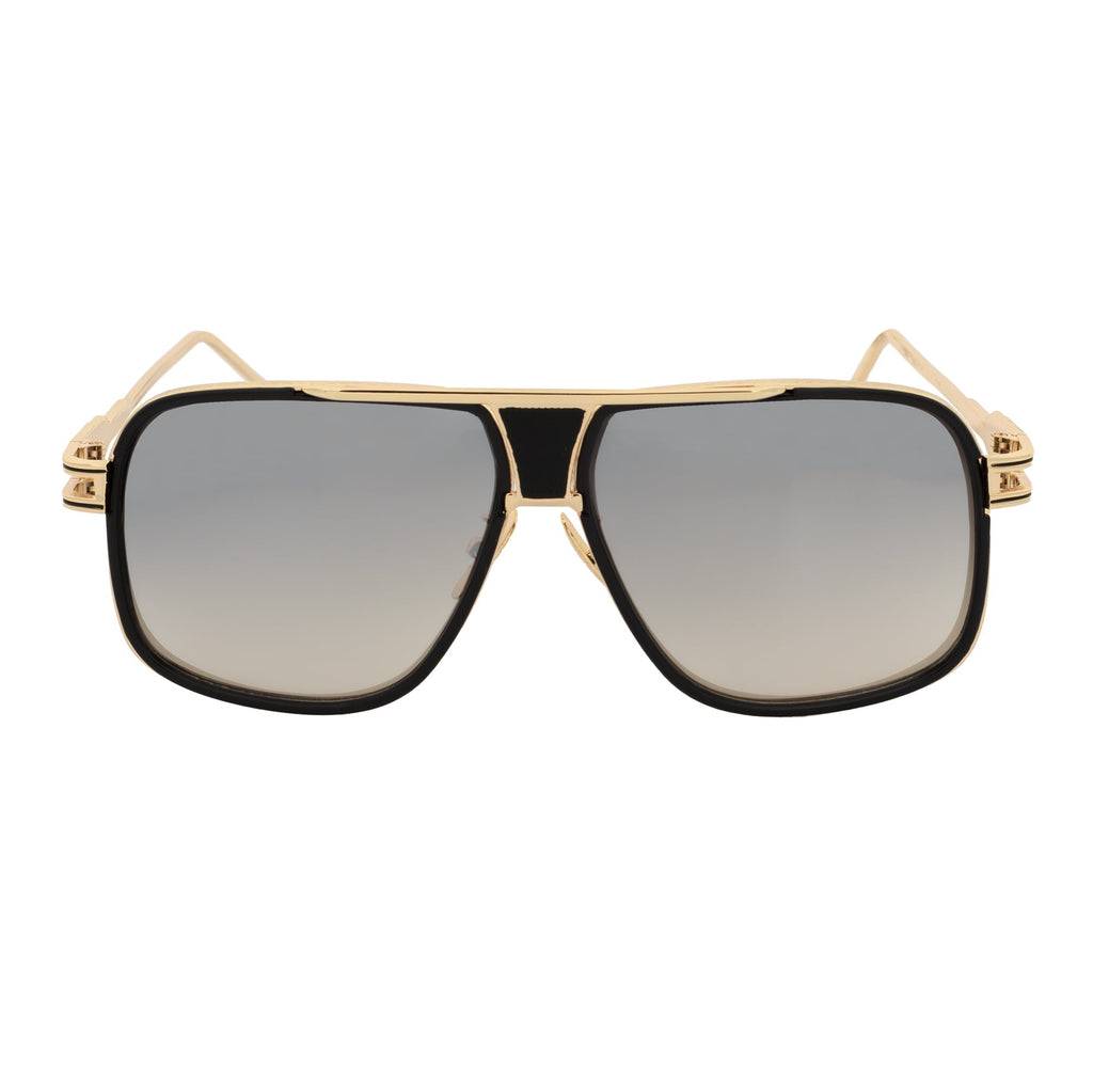 MAC - Square Metal Aviator Black-Gold Sunglasses Silver Mirror