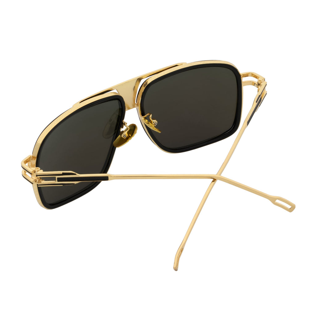 MAC - Square Metal Aviator Black-Gold Sunglasses Silver Mirror