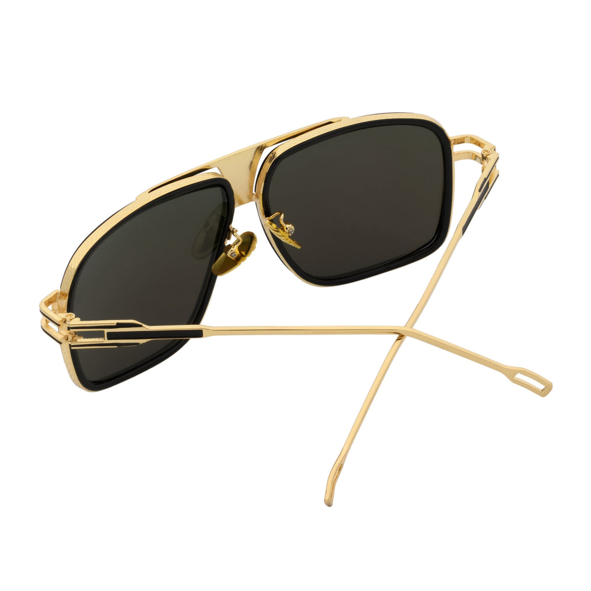 MAC - Square Metal Aviator Black-Gold Sunglasses Silver Mirror