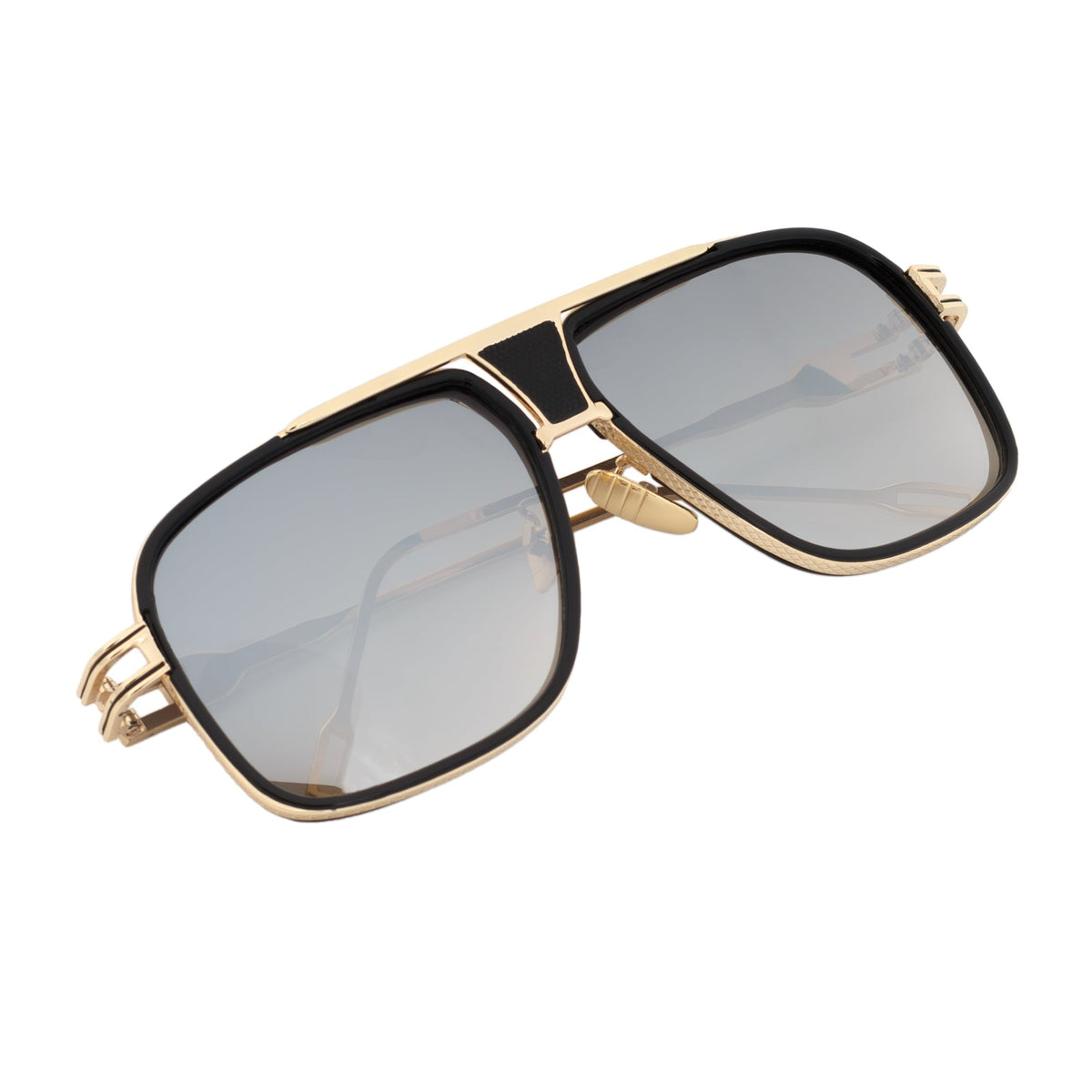 MAC - Square Metal Aviator Black-Gold Sunglasses Silver Mirror