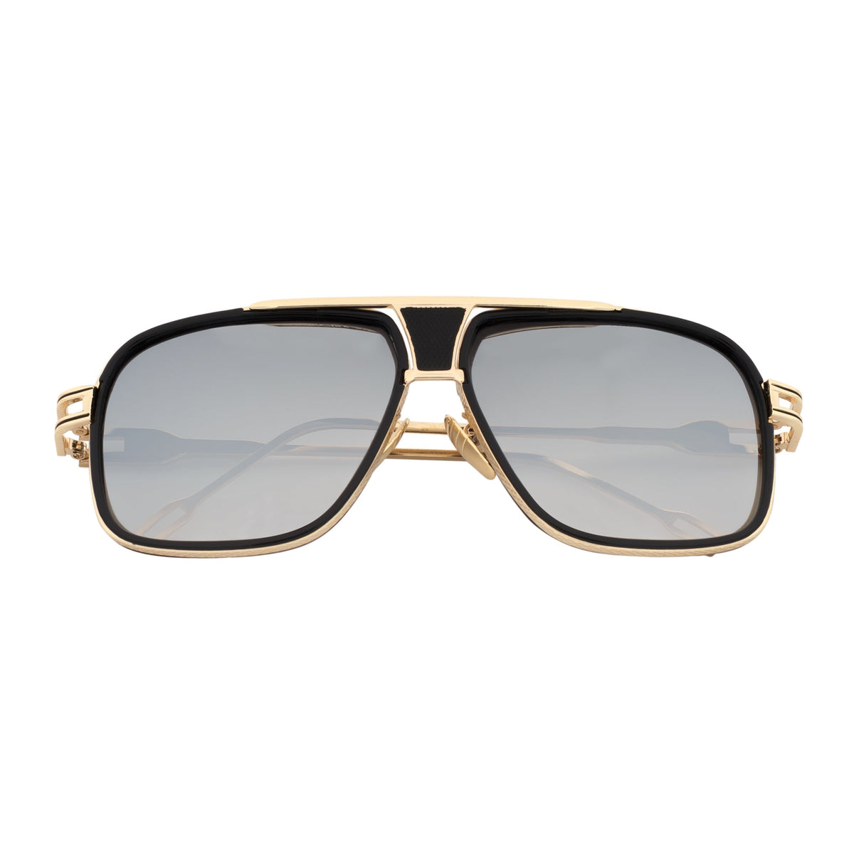 MAC - Square Metal Aviator Black-Gold Sunglasses Silver Mirror