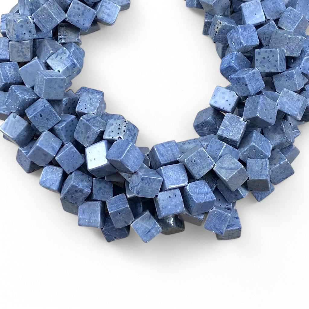 Natural Blue Coral Side Hole Cube 8-9mm 12-13mm