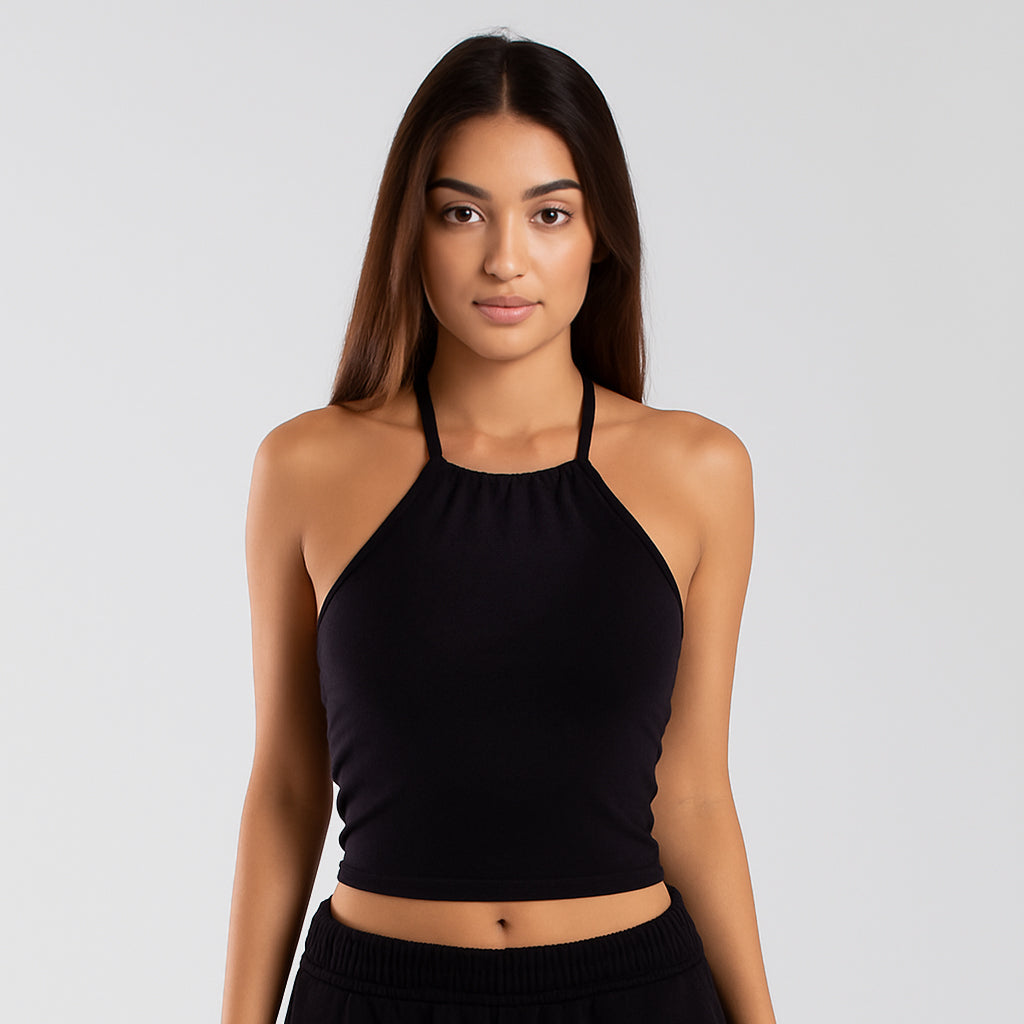 6026 - Women's Cropped Neck-Tie Halter Top